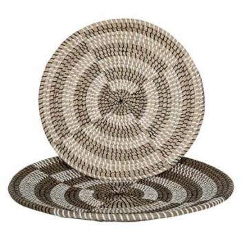 Centro de Mesa Romimex Marrón Beige Fibra Natural 50 x 9 x 50 cm Set (2 Piezas)