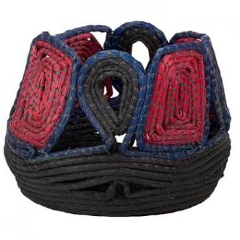 Cesto Elegante de Fibra Natural en Negro y Rojo - 46x46x36 cm