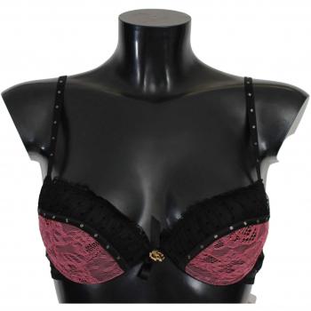 Roberto Cavalli Black Pink Lace Push Up Bra Underwear - IT1 | XS