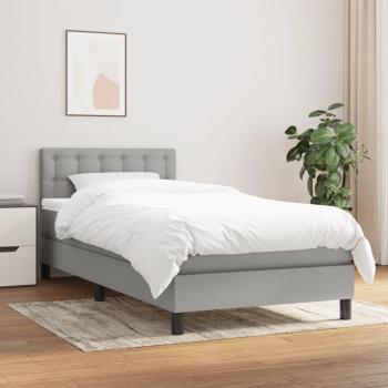 Cama box spring con colchón de muelles gris claro 100x200 cm tela