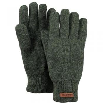 Barts Haakon Unisex Olive Lambswool Gloves - M/L Size, Fleece Lined Ribbed Cuff