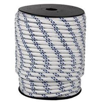 Carrete de cuerda trenzada de polipropileno 18mm 100 metros color blanco/azul, realizada con alma trenzada en 8 cabos