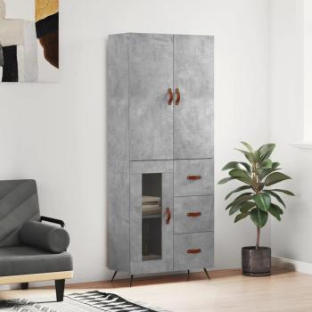 Aparador alto de madera contrachapada en color gris hormigón, dimensiones 69,5x34x180 cm