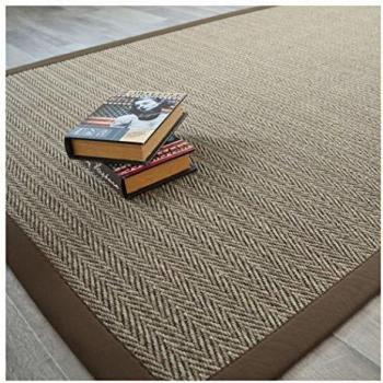 Alfombra de Sisal Chevron Nairobi 140x200 cm con Tela de Algodón Marrón