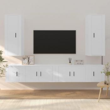 vidaXL Set de muebles para TV 6 piezas madera contrachapada blanca, incluye mueble de salón, mesa de TV y mueble para tele