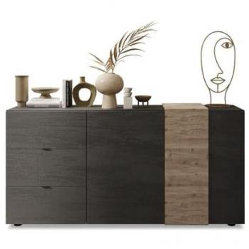 Buffet Plutón 2 Puertas 3 Cajones L181 cm - Acabado Titanio y Rovere Kadiz