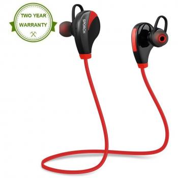 Auriculares Bluetooth Inalámbricos Manos Libre con Micrófono Estéreo In Ear Cancelación Ruido Resistente al Agua para Correr y Ejercicio Compatible con iPhone iPad Android Windows Nokia etc.- Rojo