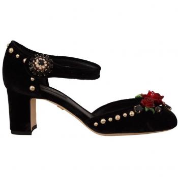 Dolce & Gabbana Black Embellished Ankle Strap Heels Sandals - EU35.5/US5
