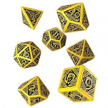 Q Workshop Celtic 3D Revised Yellow & Black RPG Dice Set 7 Polyhedral Pieces