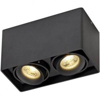 Foco Downlight Stom Negro 2 bombillas 10,5cm - Foco de techo rectangular ajustable de superficie, 2 luces GU10, color negro arena