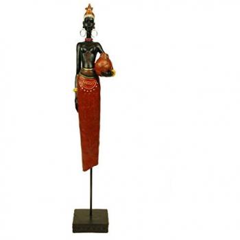 Figura Decorativa Resina Mujer Africana con Cántaro. Figuritas. 10 X 9 X 64 Cm.