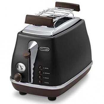 De'Longhi CTOV2103.BK Tostador DELONGHI 2 Ranuras Icona Vintage Black JP20, 900 W, Acero Inoxidable, Negro
