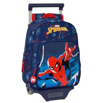 Mochila Infantil Safta Spider-Man Neon con Carro Incluido, Diseño Exclusivo, Ergonómico, Dimensiones 27x10x33 cm, Color Azul Marino, Ideal para Niños de Diferentes Edades, Cómoda