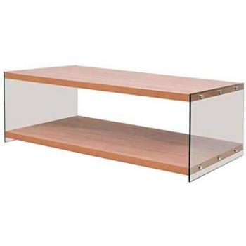 vidaXL Mesa Centro y Estante Vidrio MDF Roble Mesita Mesilla Mueble Auxiliar