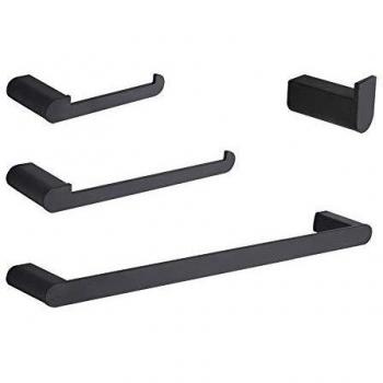 GERUIKE Toallero 4 Piezas Set de Accesorios de baño 40CM Aluminio Toallero Baño Anillo de Toalla Montaje en Pared Sujetador de Papel Toallero de Inodoro Gancho para Bata Negro