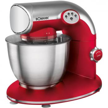 Bomann KM 305 CB Batidora amasadora Orbital, 5,6 litros, 5 velocidades, 1200 W, 5.6 litros, 0 Decibeles, plastico/Acero Inoxidable, Rojo y Plateado