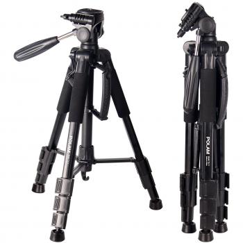 POLAM-FOTO 55/ 140cm Ligero trípode de Viaje de Aluminio con Cabeza de Tres vías, Nivel de Burbuja y Placa de liberación rápida, Compatible con Canon/Nikon/Sony, etc.