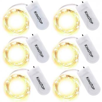 Cadena de Luces KINGTOP 6x2m 20LED Luz de Hadas Cadena Luces con Batería Alambre Plateado Impermeable para Hogar, Juego, Boda, Navidad
