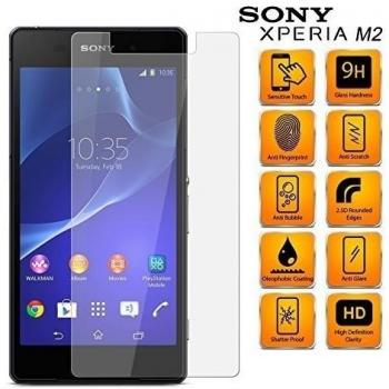 Sony Xperia M2 LTE D2303 - Protector De Pantalla De Cristal Templado Anti Rasguños HD Transparente A Prueba De Rompimiento 9H Duro Protección Lámina 0.3mm