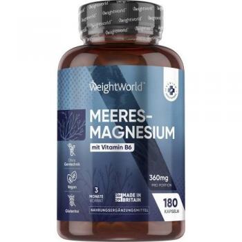 Magnesio Marino Premium + Vitamina B6 - 360 mg 180 Cápsulas - Suplemento para Energía, Fuerza y Relajación