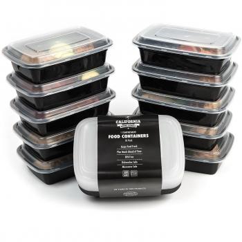[10-unidades] Premium 1-compartimento que se puede apilar comida Prep recipientes con tapa apta para microondas, se puede lavar en lavavajillas y reutilizable de Bento para el almuerzo caja de/con compartimentos separados compartimentos platos de Californ