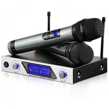 Micrófonos Inalámbricos Karaoke,Equipo Karaoke con Receptor VHF,Dos Micrófono de Mano Micrófono Karaoke Profesioanl Dual Canal para Cantar,Bar,Karaoke,Boda,Fiestas, Reunión,Hogar
