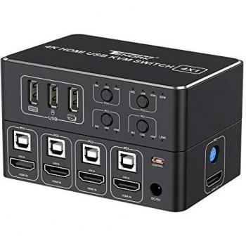 Tendak 4x1 Conmutador KVM HDMI, 4K@60Hz HDMI 2.0 HDCP 2.2 Switch KVM para Computadora Compatible con Dispositivos USB 2.0 para Computadora Portátil, Servidor, DVR, PS4, Xbox, HDTV