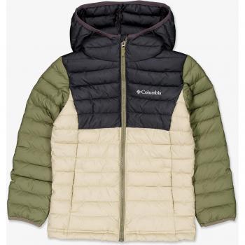 Chaqueta Niños Columbia Powder Lite con capucha, color negro y verde, ligera y aislante, diseño infantil