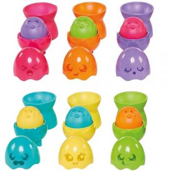 Toomies - Juguete de Huevos Apilables Multicolor, incluye 6 huevos apilables con diferentes colores y caras sonrientes, diseñados para desarrollar habilidades motoras y la coordinación mano-ojo en los niños