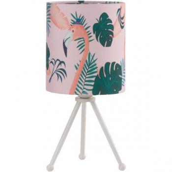 Lámpara de mesa FLAMINGO Metal y Tela Rosa, trípode con pantalla redonda