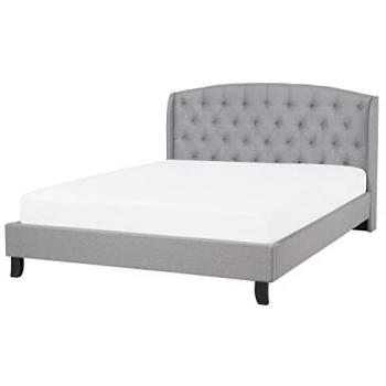 Cama Doble Tapizada Gris Claro 160 x 200 cm con Cabecero Acolchado Bordeaux