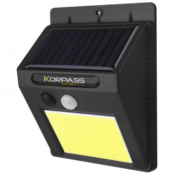 Aplique LED Solar COB Korpass 5W con Sensor, Luz Fría 6400K, Color Negro, Material Metálico