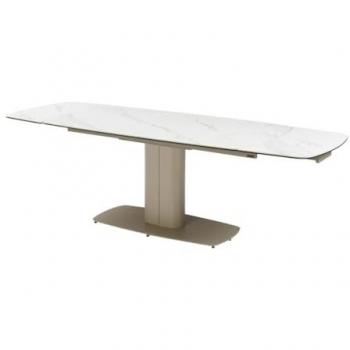 Mesa de Comedor Extensible 6 a 10 Comensales de Cerámica y Metal - Efecto Mármol Blanco y Gris Arenoso - CARIOULA de Pascal Morabito
