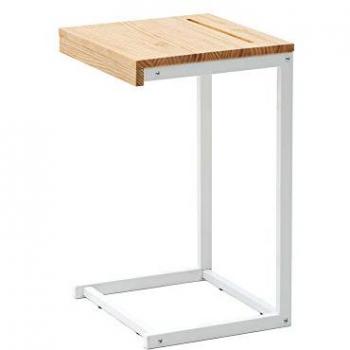 Mesita Ordenador Sofá Industrial 36x50x63cm Blanca Madera Maciza Pino Acabado Natural Estilo Nórdico