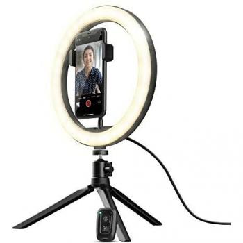 Trust Mobile Maku Aro de Luz con Trípode, Anillo de Luz con Soporte para Móvil, Control Remoto Bluetooth, para Selfie, TikTok, Youtube, Maquillaje, Fotografía, Vlog - Negro