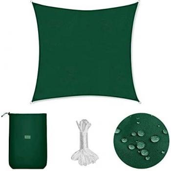 Sekey Toldo Vela de Sombra Impermeable 2x2m Cuadrada Protección Rayos UV, Resistente al Desgarro, para Terraza Balcon Patio Exteriores Jardín, con Ojales y Cuerdas de Fijación, Verde