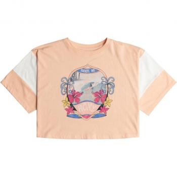 Camiseta Roxy Lets Get It Started para niños, manga corta, colores naranja, azul y rosa, talla 14