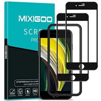 mixigoo Protector Pantalla para iPhone SE 2020, 2 Piezas Cobertura Completa Cristal Templado iPhone 7 [Marco Instvalación Fácil] Dureza 9H Vidrio Templado iPhone SE 2020/iPhone 7/iPhone 8