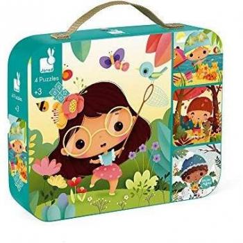 Janod - Puzle Infantil Evolutivo Las 4 Estaciones, de 6 A 16 Piezas - Juego Educativo - Desarrolla la Motricidad Fina y la Concentración - Maletín con Asa - A partir de 3 Años, J02658