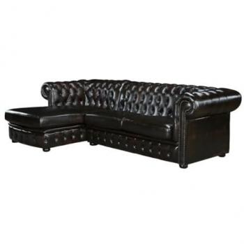 Sofá rinconero Chesterfield Brenton 100% piel de búfalo - Marrón con reflejos castaño - Ángulo izquierdo