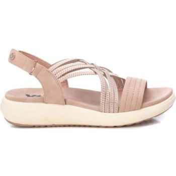 XTI 142712 Sandalias Abiertas Mujer Nude, sandalias planas de mujer con cierre adherente