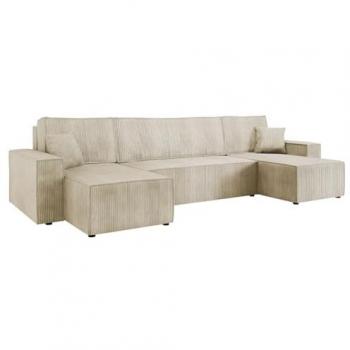 Sofá rinconero Shelton 101 con función de descanso y caja de ropa de cama, dimensiones 312x145x82 cm, color marrón claro
