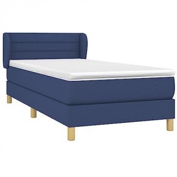 Cama Box Spring con Colchón Tapizado de Tela Azul 80x200 cm, Muelles Ensacados y Acolchado Reversible