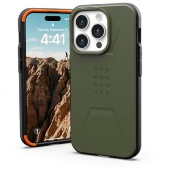 Funda Urban Armor Gear Civilian para iPhone 15 Pro, 15.5 cm (6.1 pulgadas), Oliva, Compatible con MagSafe, Resistente a Golpes y Protección contra Caídas