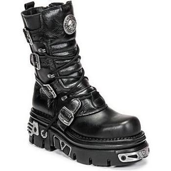 New Rock Unisex Black Leather Gothic Lace-Up Mid-Calf Boots M-373-S4 Size 43