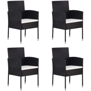 Sillas de jardín con cojines blanco crema 4 piezas negro Polyrattan