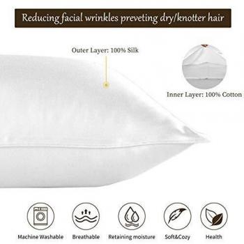 Since Silk Fundas de Almohada de Seda 100% Morera Natural 20 Momme, Suaves y Cuidado de la Cabello Funda de Almohada de Seda 2 Piezas Blanco