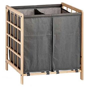 Cesto para la Ropa Doble de Madera y Tela Gris Marrón 33 x 60 x 59,5 cm