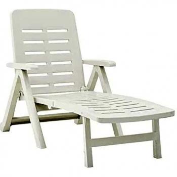 vidaXL Tumbona Plegable Sillón Silla Jardín Patio Exterior Aire Libre Balcón Asiento Decoración Mueble Comedor Restaurante de Plástico Blanco