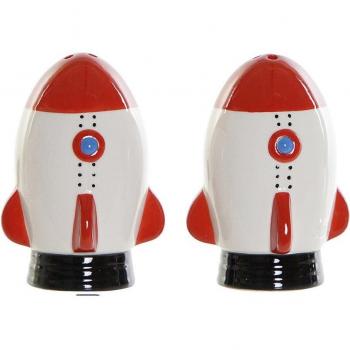 Salero con Tapa DKD Home Decor Blanco Rojo Dolomita 6,5 x 7 x 9 cm (2 pcs)